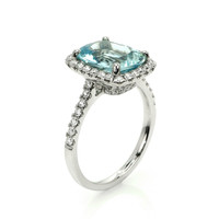 3.00 Ct. Blue Aquamarine and Natural Diamond Pave Ring, 18K White Gold Image