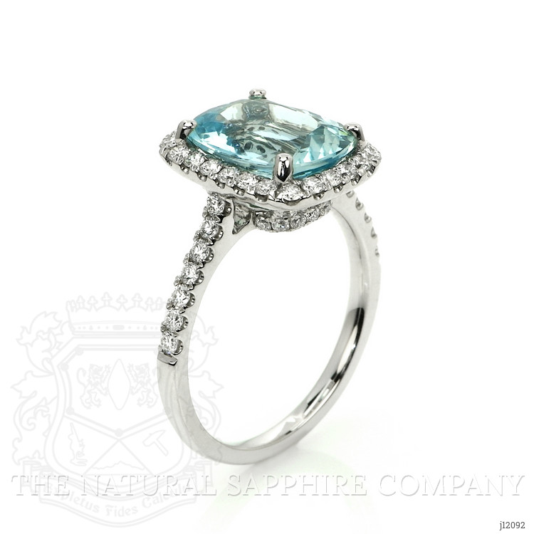 3.00 Ct. Blue Aquamarine and Natural Diamond Pave Ring, 18K White Gold