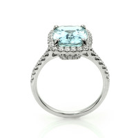 3.00 Ct. Blue Aquamarine and Natural Diamond Pave Ring, 18K White Gold Image