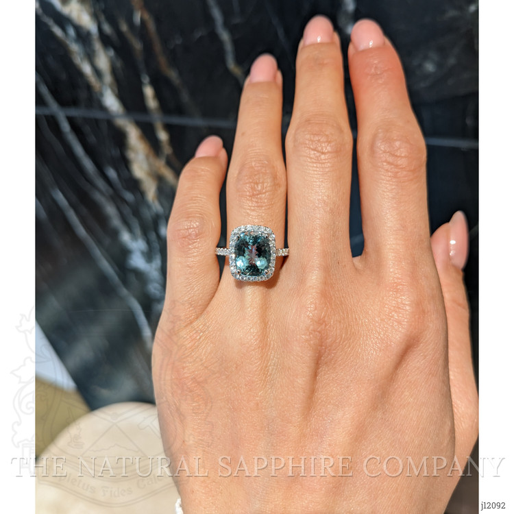 3.00 Ct. Blue Aquamarine and Natural Diamond Pave Ring, 18K White Gold