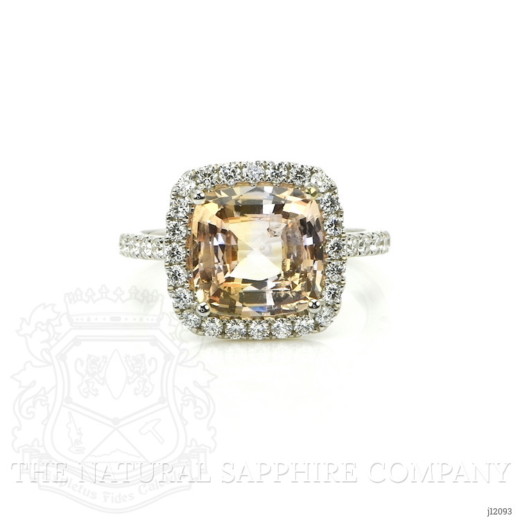 4.18 Ct. Padparadscha Sapphire and Natural Diamond Pave Ring, 18K White Gold