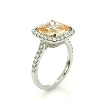4.18 Ct. Padparadscha Sapphire and Natural Diamond Pave Ring, 18K White Gold Image