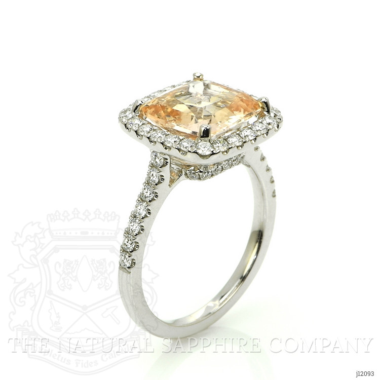 4.18 Ct. Padparadscha Sapphire and Natural Diamond Pave Ring, 18K White Gold