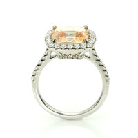 4.18 Ct. Padparadscha Sapphire and Natural Diamond Pave Ring, 18K White Gold Image
