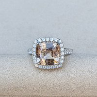 4.18 Ct. Padparadscha Sapphire and Natural Diamond Pave Ring, 18K White Gold Life Style