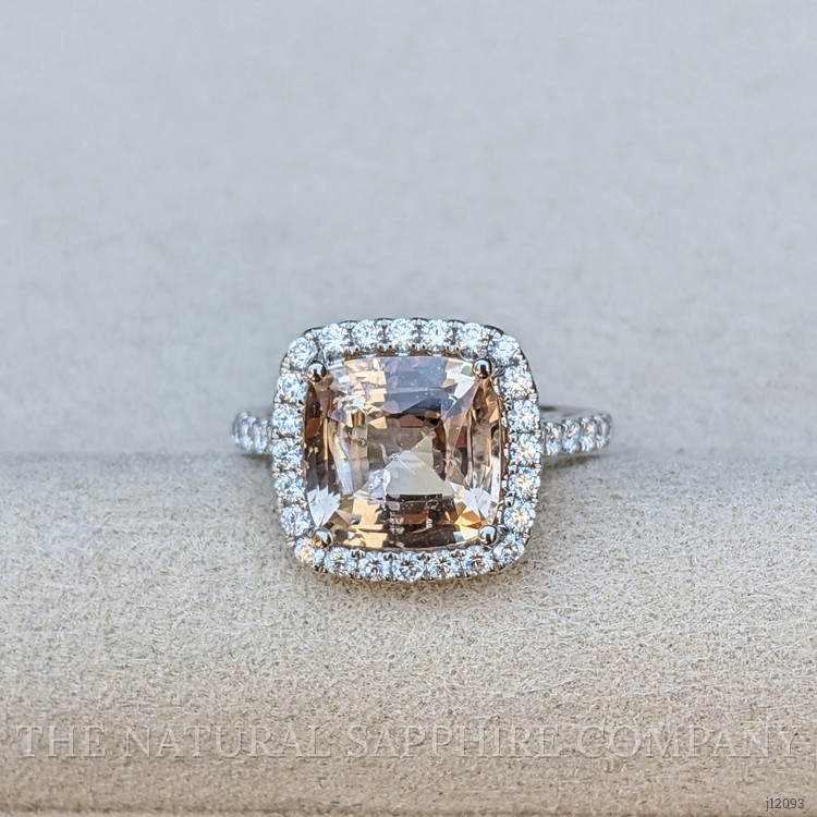 4.18 Ct. Padparadscha Sapphire and Natural Diamond Pave Ring, 18K White Gold