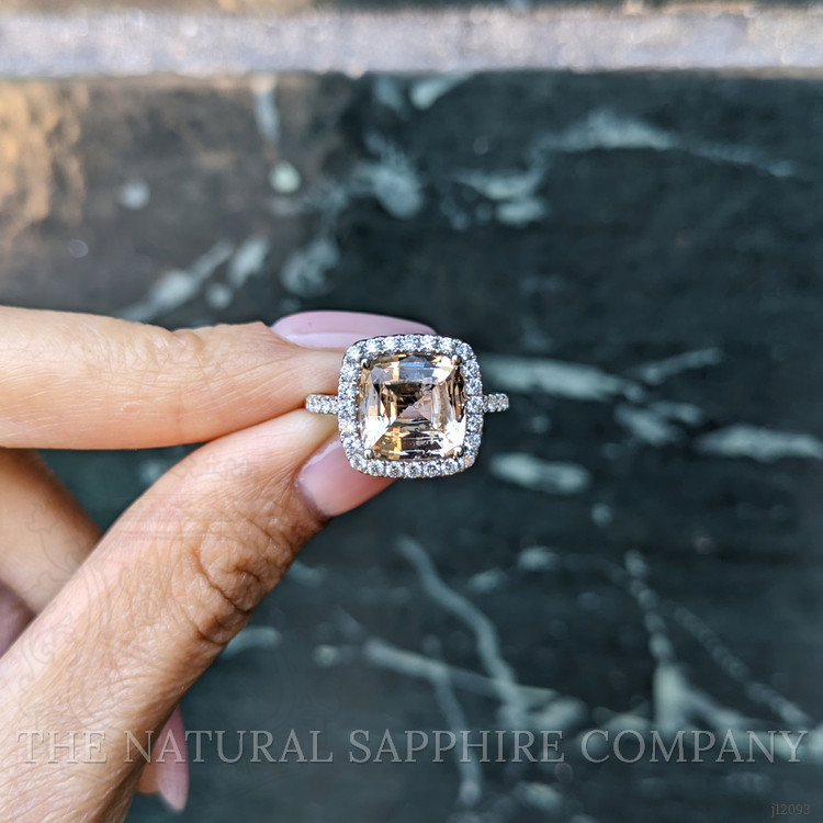 4.18 Ct. Padparadscha Sapphire and Natural Diamond Pave Ring, 18K White Gold