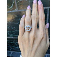 4.18 Ct. Padparadscha Sapphire and Natural Diamond Pave Ring, 18K White Gold Life Style