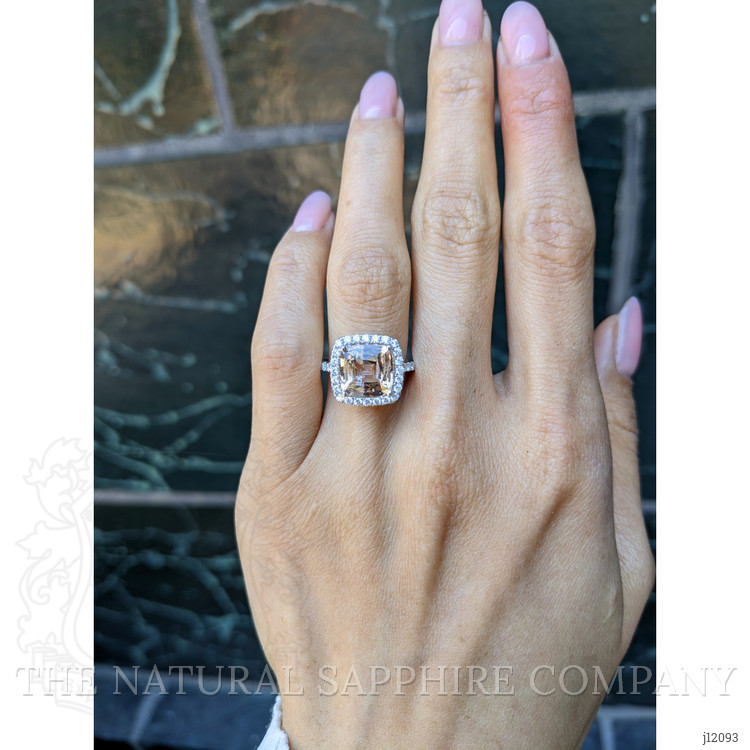 4.18 Ct. Padparadscha Sapphire and Natural Diamond Pave Ring, 18K White Gold