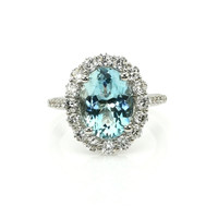 3.07 Ct. Bluish Green Aquamarine and Natural Diamond Pave Ring, 18K White Gold Video