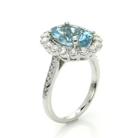 3.07 Ct. Bluish Green Aquamarine and Natural Diamond Pave Ring, 18K White Gold Image
