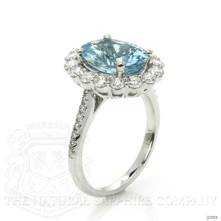 3.07 Ct. Bluish Green Aquamarine and Natural Diamond Pave Ring, 18K White Gold