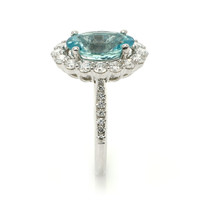 3.07 Ct. Bluish Green Aquamarine and Natural Diamond Pave Ring, 18K White Gold Image