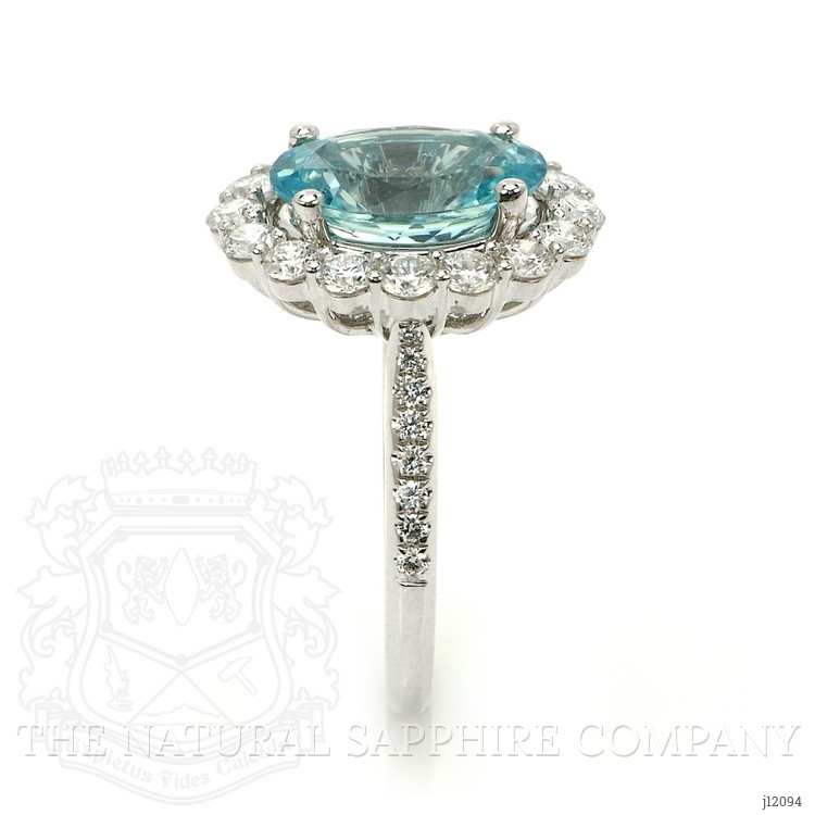 3.07 Ct. Bluish Green Aquamarine and Natural Diamond Pave Ring, 18K White Gold