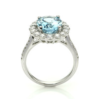 3.07 Ct. Bluish Green Aquamarine and Natural Diamond Pave Ring, 18K White Gold Image