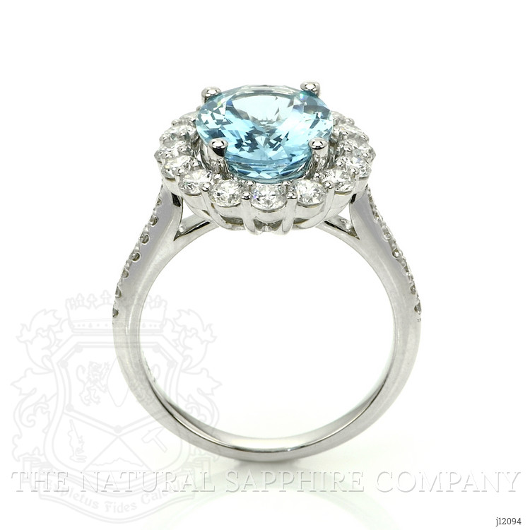 3.07 Ct. Bluish Green Aquamarine and Natural Diamond Pave Ring, 18K White Gold