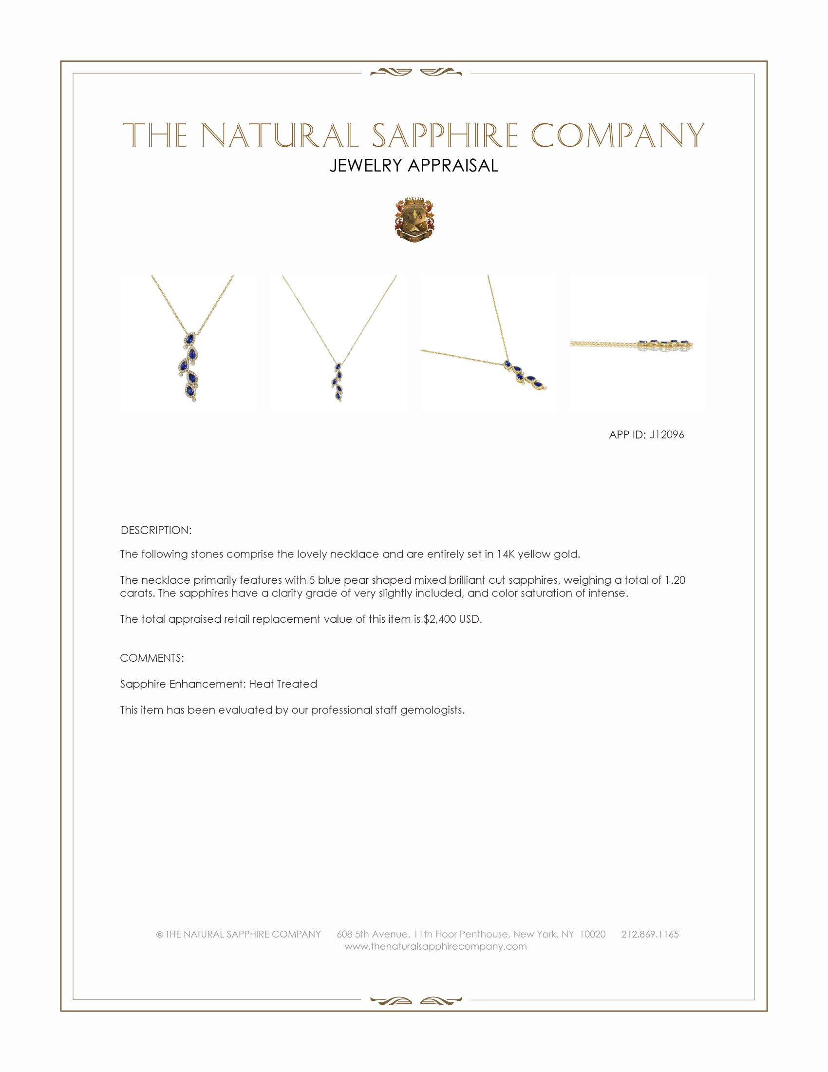 1.20 Ct. Blue Sapphire Halo Necklace, 14K Yellow Gold