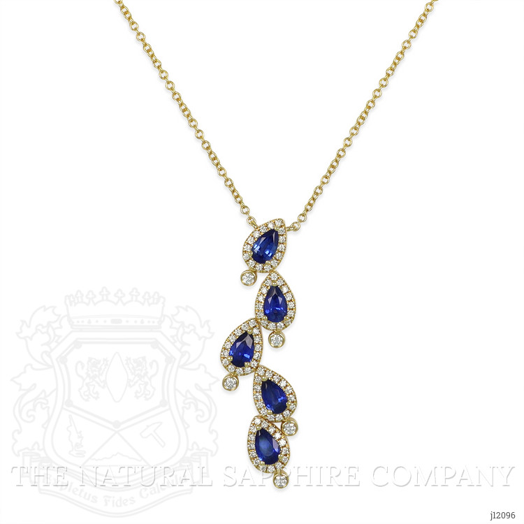 1.20 Ct. Blue Sapphire Halo Necklace, 14K Yellow Gold