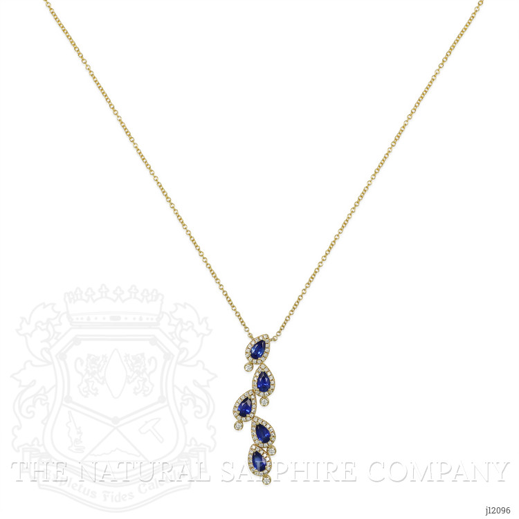 1.20 Ct. Blue Sapphire Halo Necklace, 14K Yellow Gold