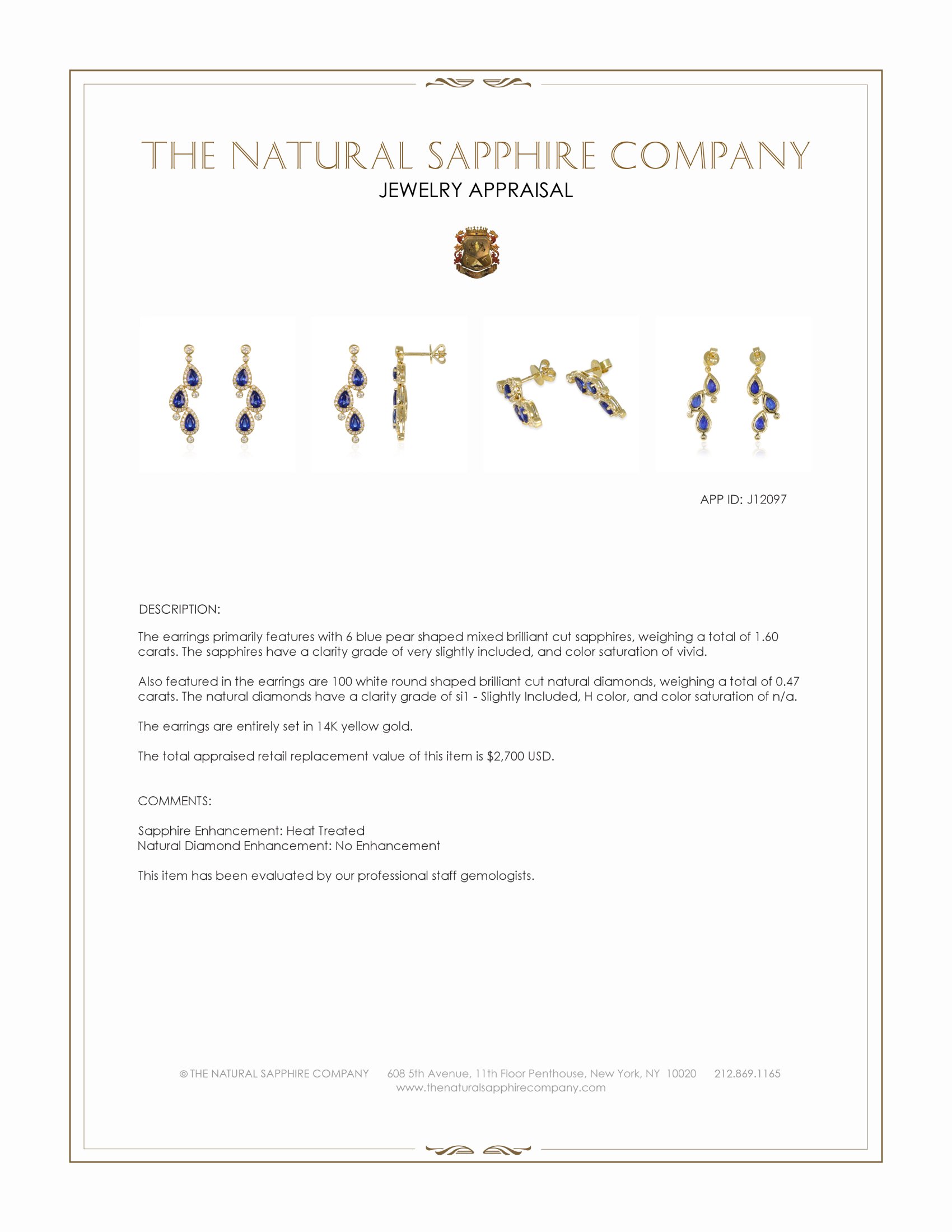 1.60 Ct.Tw. Blue Sapphire and Natural Diamond Halo Earrings, 14K Yellow Gold