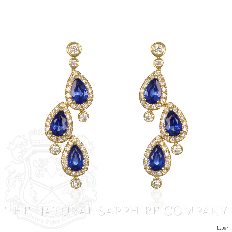 1.60 Ct.Tw. Blue Sapphire and Natural Diamond Halo Earrings, 14K Yellow Gold
