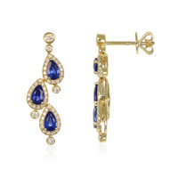 1.60&nbsp;Ct.Tw.Total Carat Weight Blue Sapphire and Natural Diamond Halo Earrings, 14K Yellow Gold Image