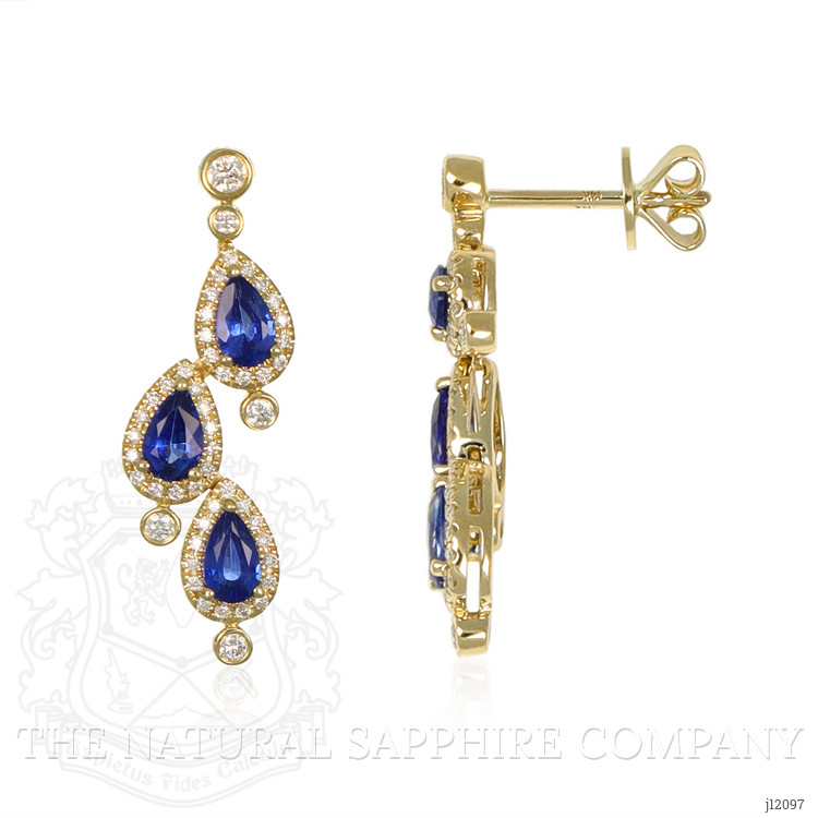 1.60 Ct.Tw. Blue Sapphire and Natural Diamond Halo Earrings, 14K Yellow Gold