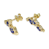 1.60&nbsp;Ct.Tw.Total Carat Weight Blue Sapphire and Natural Diamond Halo Earrings, 14K Yellow Gold Image
