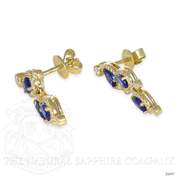 1.60 Ct.Tw. Blue Sapphire and Natural Diamond Halo Earrings, 14K Yellow Gold