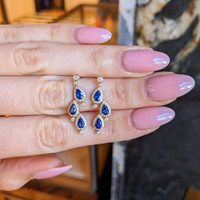 1.60&nbsp;Ct.Tw.Total Carat Weight Blue Sapphire and Natural Diamond Halo Earrings, 14K Yellow Gold Life Style