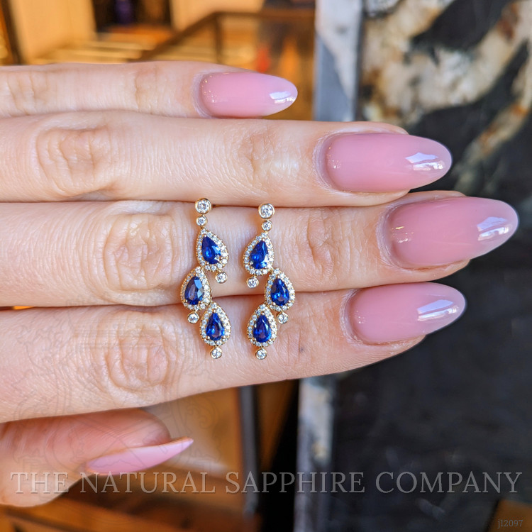 1.60 Ct.Tw. Blue Sapphire and Natural Diamond Halo Earrings, 14K Yellow Gold