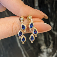 1.60&nbsp;Ct.Tw.Total Carat Weight Blue Sapphire and Natural Diamond Halo Earrings, 14K Yellow Gold Life Style