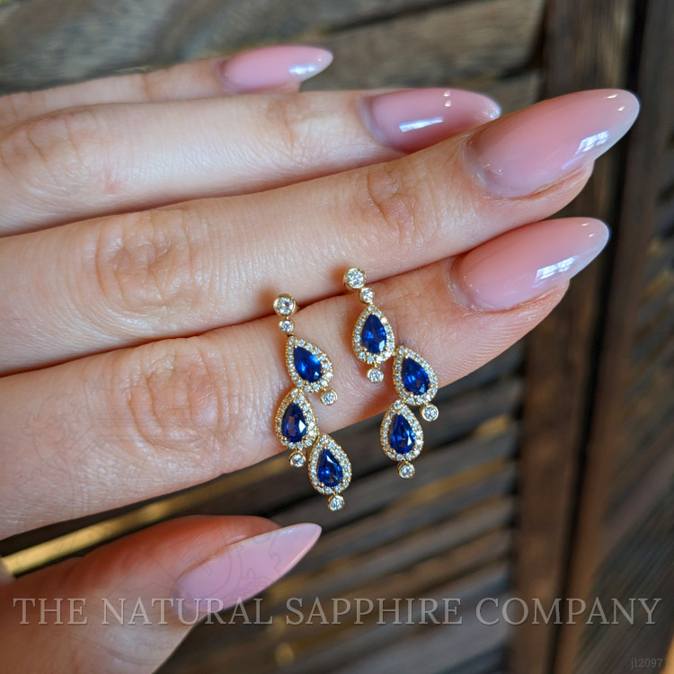 1.60 Ct.Tw. Blue Sapphire and Natural Diamond Halo Earrings, 14K Yellow Gold