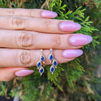 1.60&nbsp;Ct.Tw.Total Carat Weight Blue Sapphire and Natural Diamond Halo Earrings, 14K Yellow Gold Life Style