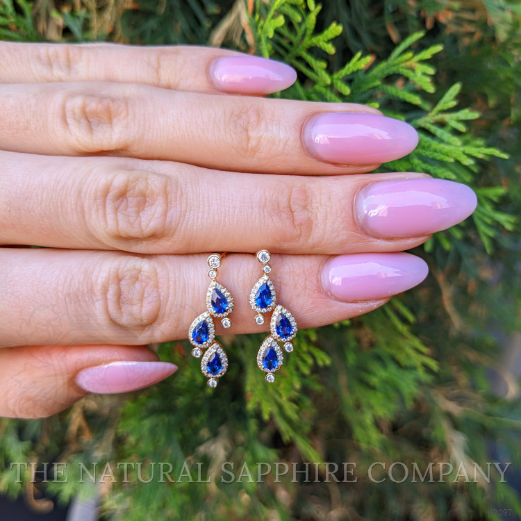 1.60 Ct.Tw. Blue Sapphire and Natural Diamond Halo Earrings, 14K Yellow Gold