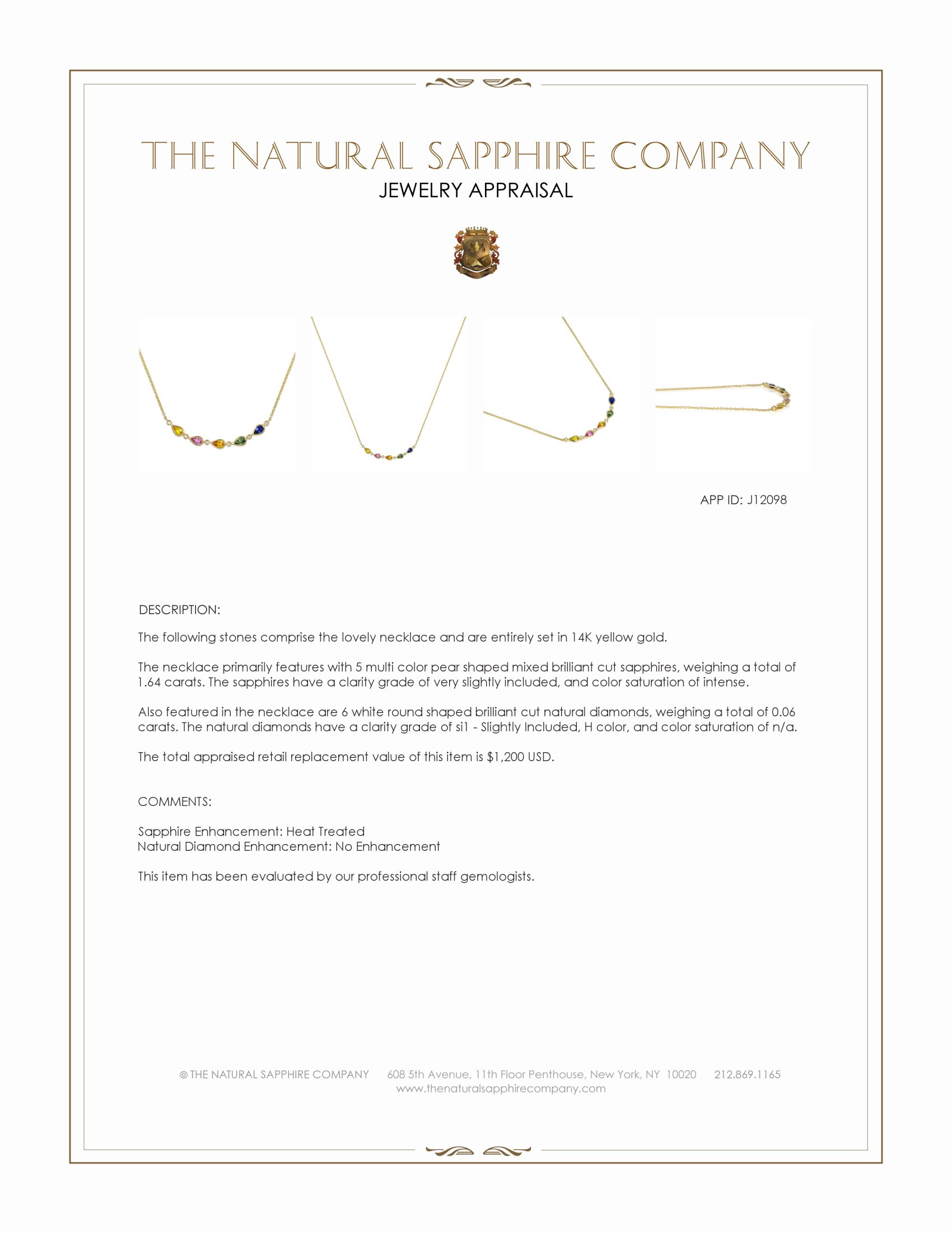 1.64 Ct. Multi Color Sapphire and Natural Diamond Bezel Necklace, 14K Yellow Gold