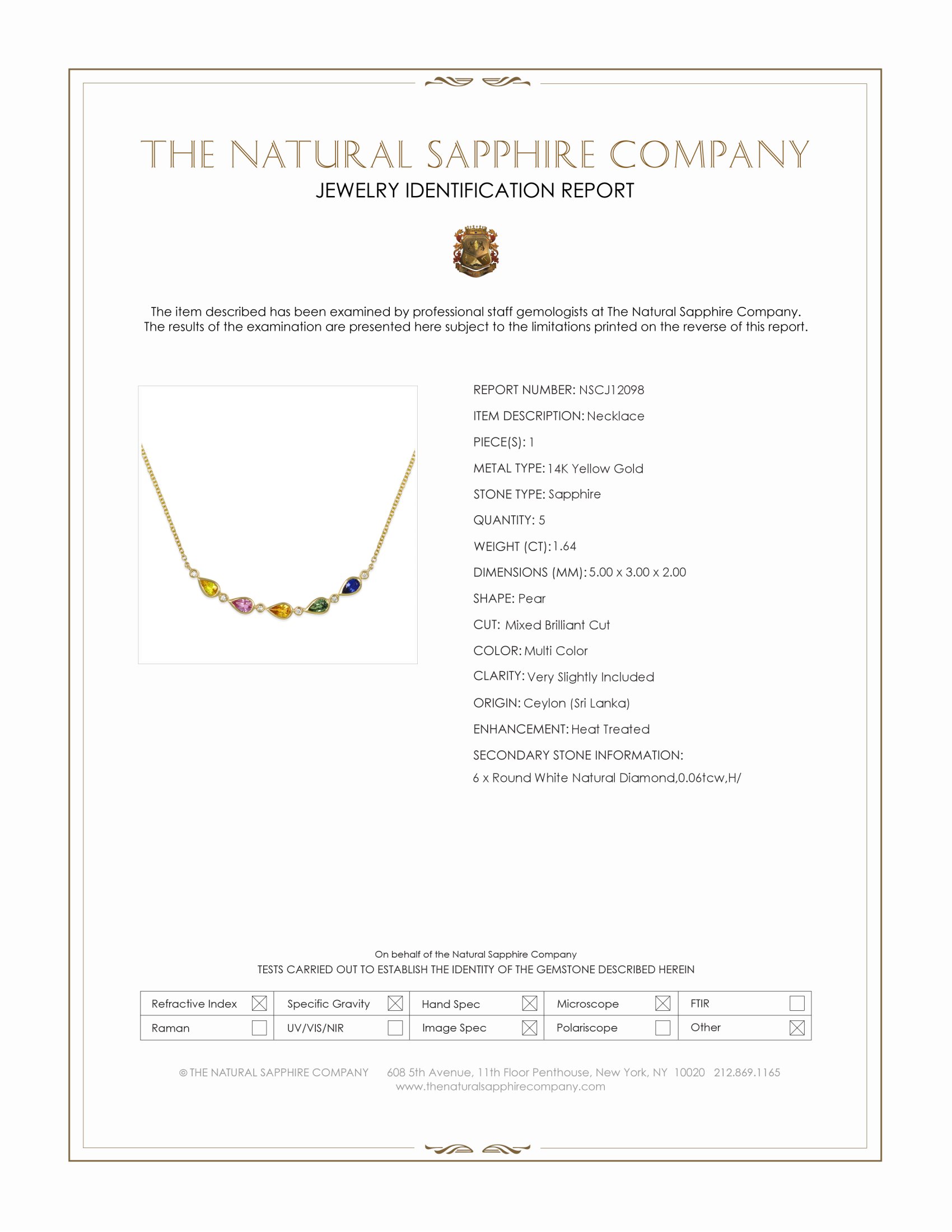 1.64 Ct. Multi Color Sapphire and Natural Diamond Bezel Necklace, 14K Yellow Gold