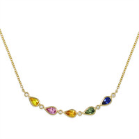 1.64 Ct. Multi Color Sapphire and Natural Diamond Bezel Necklace, 14K Yellow Gold Video