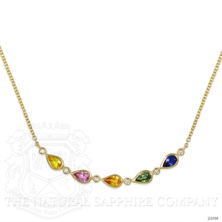 1.64 Ct. Multi Color Sapphire and Natural Diamond Bezel Necklace, 14K Yellow Gold