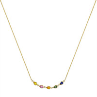 1.64 Ct. Multi Color Sapphire and Natural Diamond Bezel Necklace, 14K Yellow Gold Image