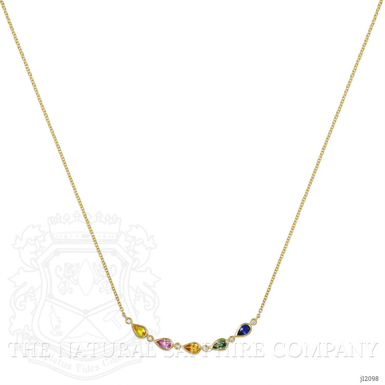 1.64 Ct. Multi Color Sapphire and Natural Diamond Bezel Necklace, 14K Yellow Gold