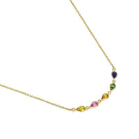 1.64 Ct. Multi Color Sapphire and Natural Diamond Bezel Necklace, 14K Yellow Gold Image
