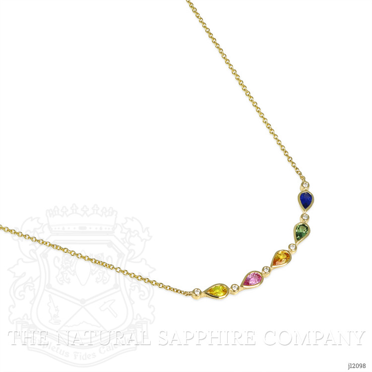 1.64 Ct. Multi Color Sapphire and Natural Diamond Bezel Necklace, 14K Yellow Gold
