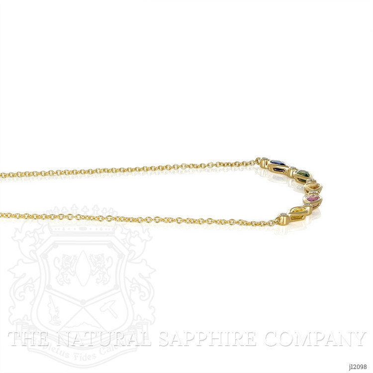 1.64 Ct. Multi Color Sapphire and Natural Diamond Bezel Necklace, 14K Yellow Gold