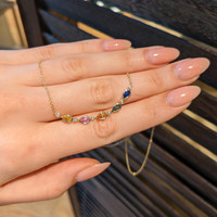1.64 Ct. Multi Color Sapphire and Natural Diamond Bezel Necklace, 14K Yellow Gold Life Style