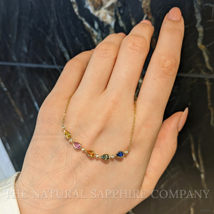 1.64 Ct. Multi Color Sapphire and Natural Diamond Bezel Necklace, 14K Yellow Gold
