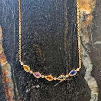 1.64 Ct. Multi Color Sapphire and Natural Diamond Bezel Necklace, 14K Yellow Gold Life Style