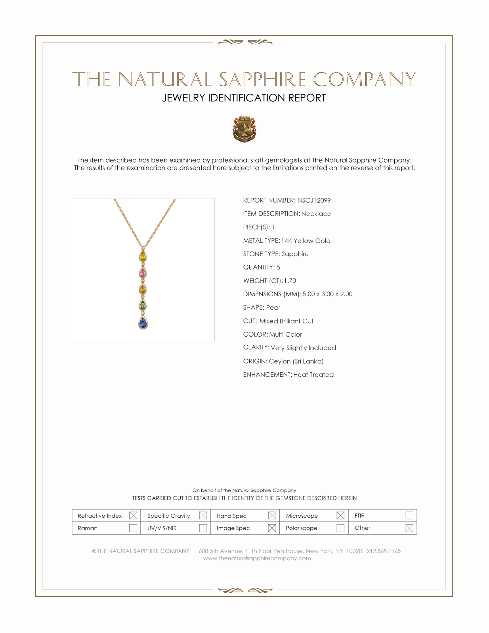 1.70 Ct. Multi Color Sapphire Bezel Necklace, 14K Yellow Gold