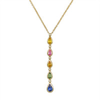 1.70 Ct. Multi Color Sapphire Bezel Necklace, 14K Yellow Gold Video