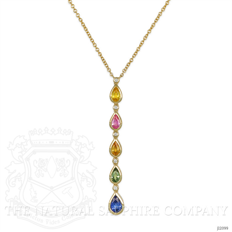 1.70 Ct. Multi Color Sapphire Bezel Necklace, 14K Yellow Gold